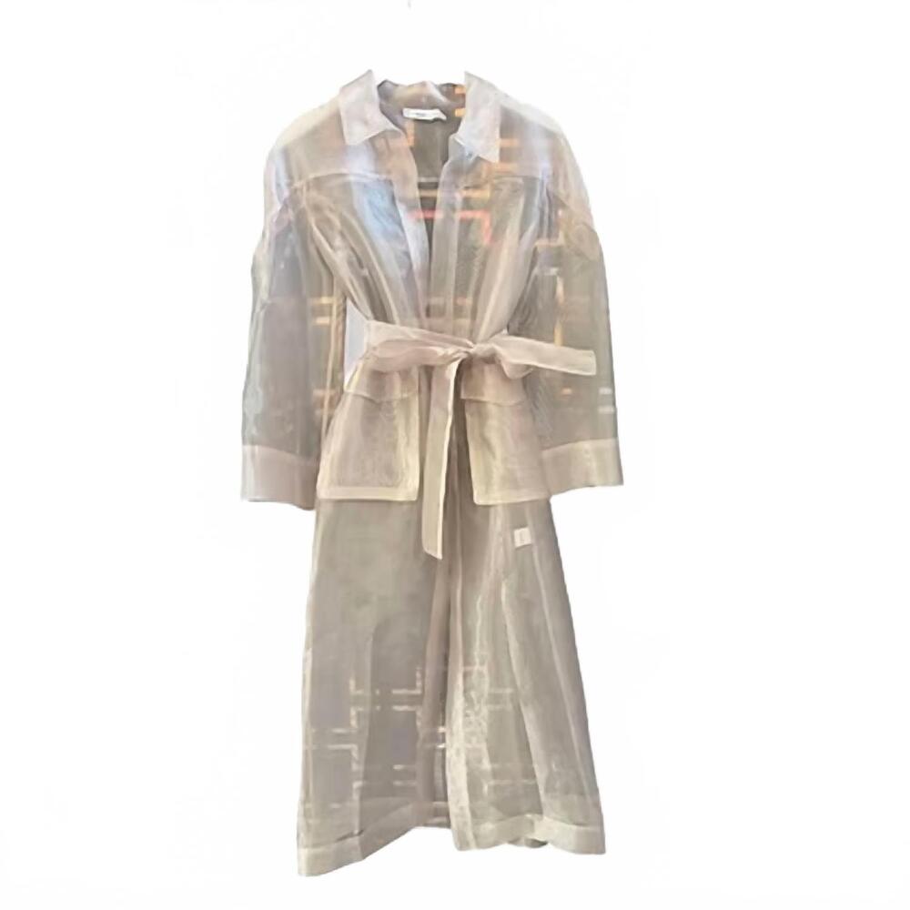 NEW ZEMS women's organza sheer trench long jacket in champagne